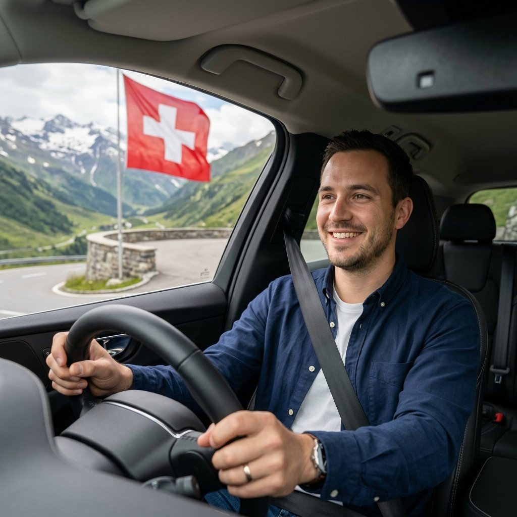 Voiture sur une route suisse