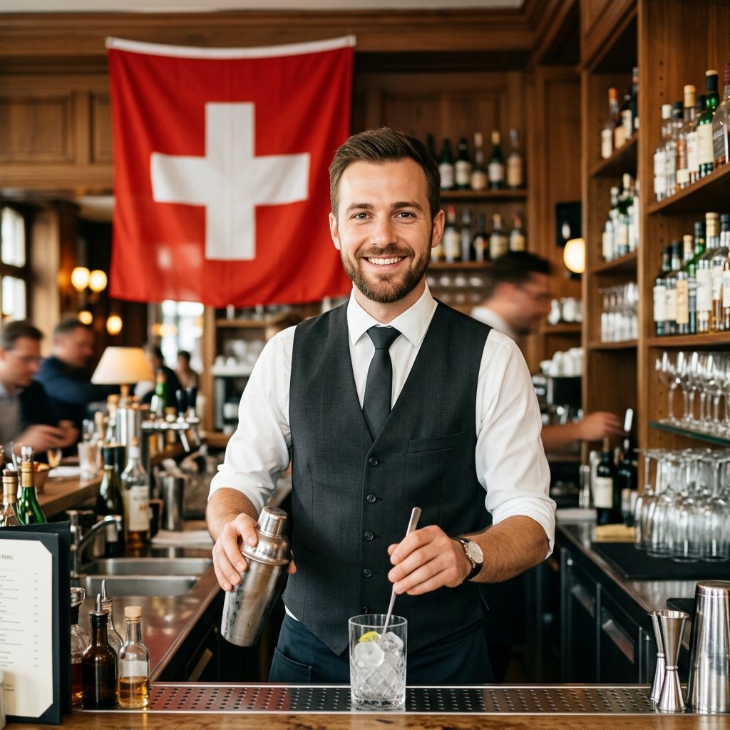 Barman préparant un cocktail en Suisse