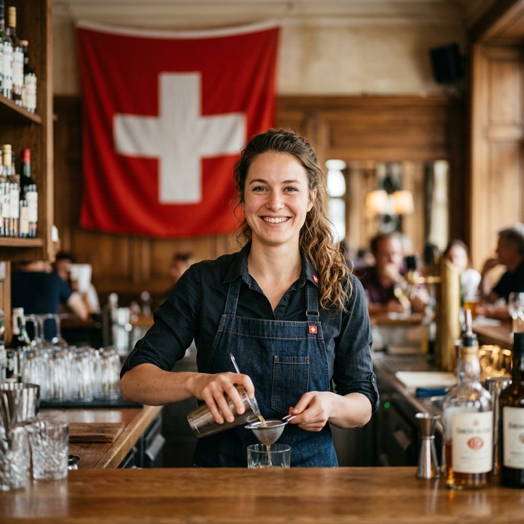 Barmaid servant des clients au comptoir