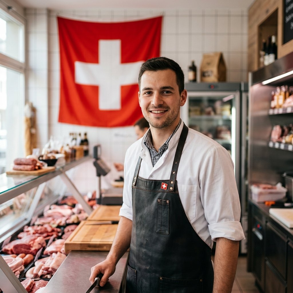 Boucher-charcutier au travail en Suisse