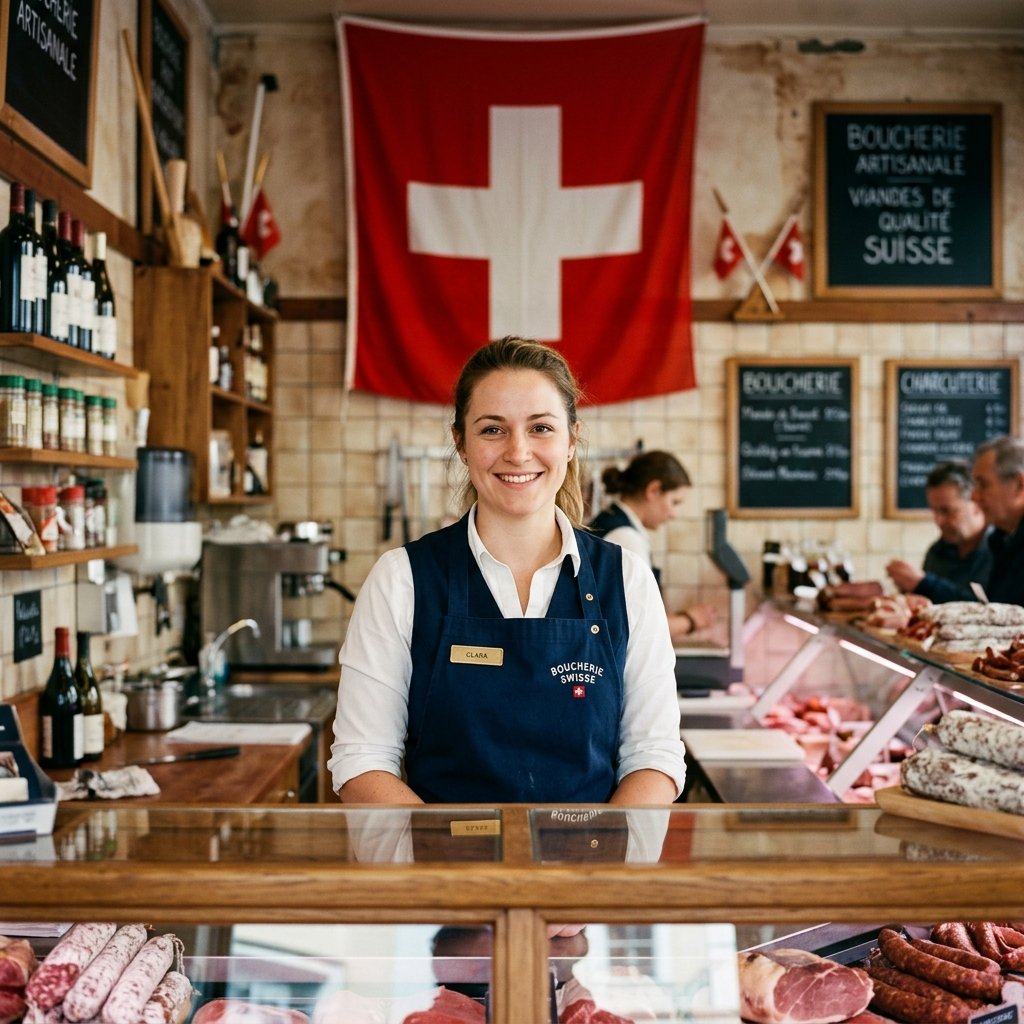 Boucher préparant des pièces de viande