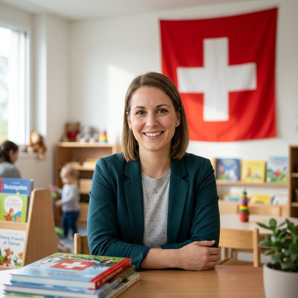 Baby-sitter jouant avec un enfant en Suisse